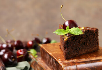chocolate pie cake with cherry berries dessert