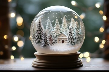 Fototapeta na wymiar Sparkling Snow decorative globe. Winter glass cold. Generate Ai