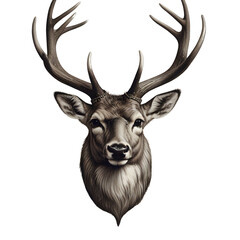 Elegant deer with antlers, T-shirt artwork on a pristine white background, generative AI