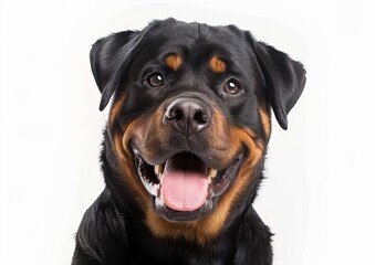 Friendly Rottweiler Expression, Strong Companion on White Background