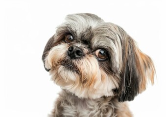 Curious Shih Tzu with Big Brown Eyes on White Background