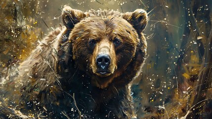 Large Carpathian brown bear portrait wild animal - obrazy, fototapety, plakaty