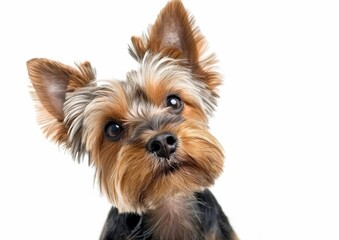 Adorable Yorkshire Terrier, Silky Coat on White Background