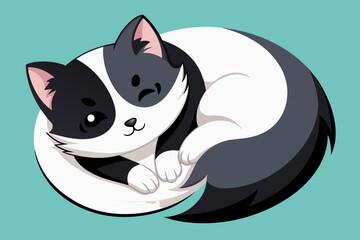 black and white kitten lie in the form of a yin an