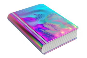 Notebook with a reflective holographic cover isolate on transparent background, cutout, png