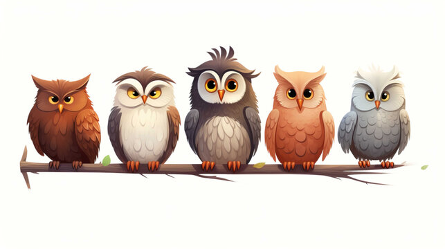 cartoons, owls on white background , Generate AI
