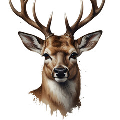 Elegant deer with antlers, T-shirt artwork on a pristine white background, generative AI