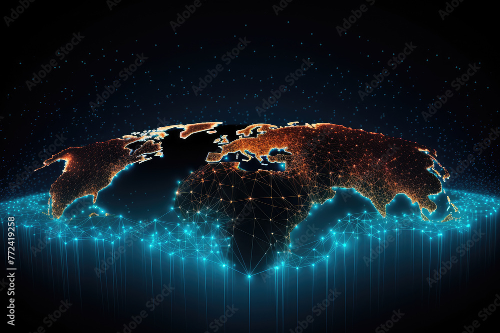 Aufkleber a globe with a network of lights on it. the globe is lit up in blue and red