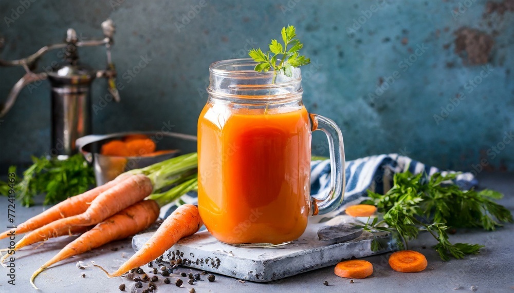 Wall mural glass jar filled with vibrant carrot juice