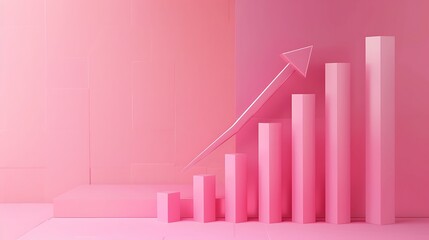 Statistical chart and arrow in the pink background