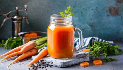 Glass Jar Filled with Vibrant Carrot Juice