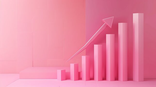 Statistical chart and arrow in the pink background