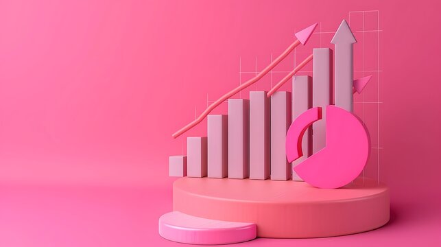 Statistical chart and arrow in the pink background - Powered by Adobe