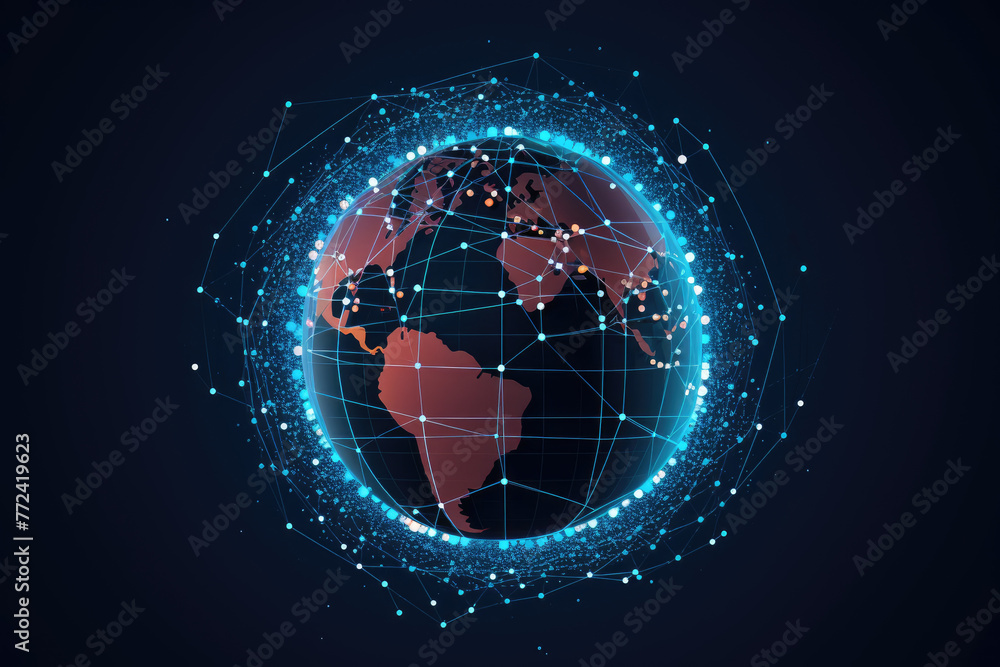 Aufkleber a globe with a network of lines surrounding it. the globe is blue and red