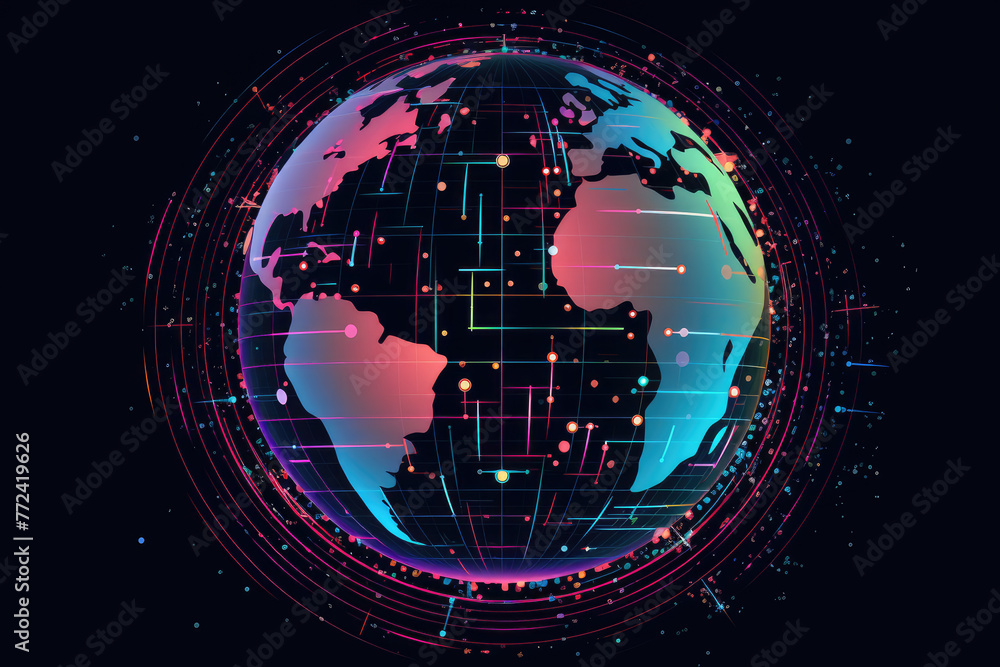 Aufkleber a colorful globe with a lot of lines and dots surrounding it