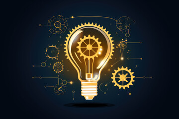 A light bulb with gears surrounding it. Concept of innovation and progress