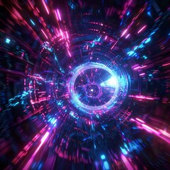 Fototapeta premium Navigating through space-time portal, sci-fi, neon vortex theme