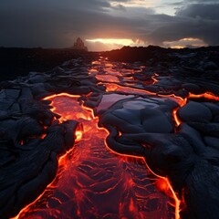 molten carnival glass lava flow over Icelandic black earth day