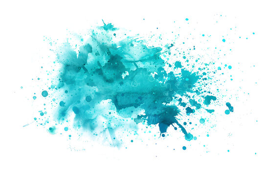 Turquoise and mint watercolor spatter design on transparent background.