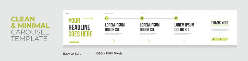 Social media carousel template, microblog five page square post for Instagram and linkedin, clean, modern, minimal, design, EPS vector illustration © CreativeX