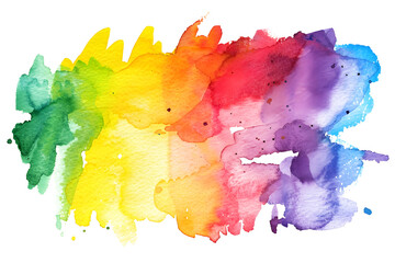 Rainbow-hued watercolor paint stain on transparent background.