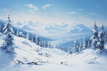 Fototapeta na wymiar Expansive Snowfield blue sky landscape. Nature season. Generate Ai