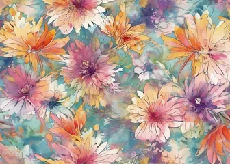 Fotobehang Floral background. Watercolor illustration by Generative AI. © Sergey Kohl