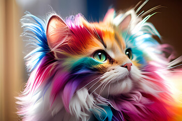 qute cat,rainbow color cat