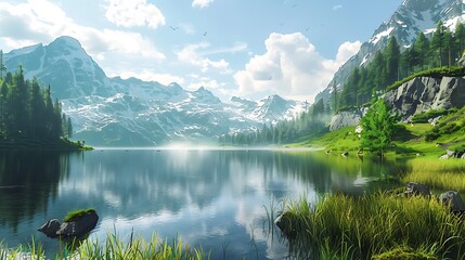 Naklejka premium Mountain lake view