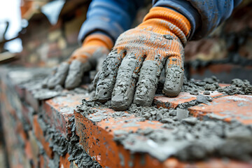 Bricklayer working on wall, occupation, cement, industry, construction worker - obrazy, fototapety, plakaty