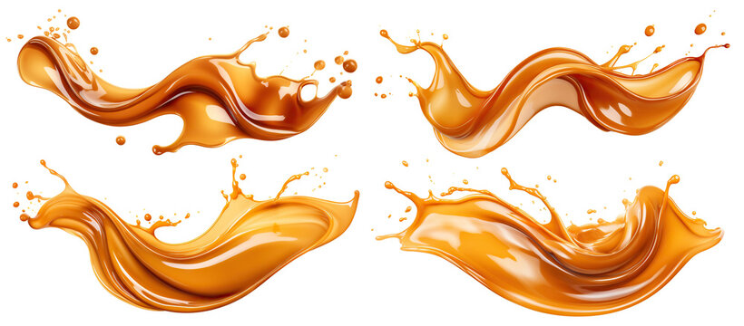 Set of delicious caramel splashes, cut out