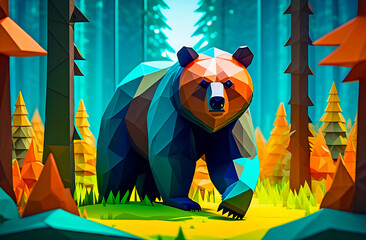 Illustration of a bear in the forest
