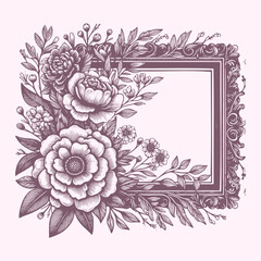 Border frame with floral wreath branch hand-drawn style. Floral frame for Valentine's Day, wedding decor, logo, and identity template