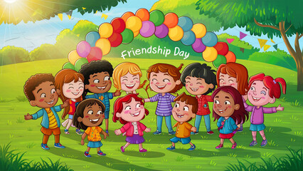 Obraz na płótnie Canvas Happy Children Celebrating Friendship Day in a Park