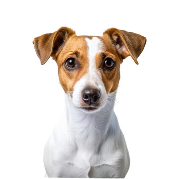 Cute Jack Russell Terrier dog looking at camera, isolated on transparent background