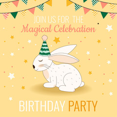 Cute birthday party invitation with bunny