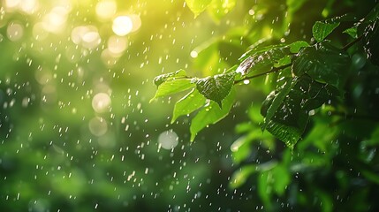 raindrops falling on green plant
