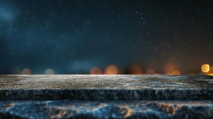 Stone table top with copy space. Night sky background