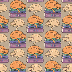 Seamless pattern lazy cat, vector illustration