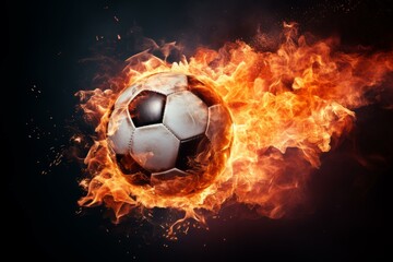 Fototapeta premium Radiant Soccer ball fire flame. Power goal. Generate Ai