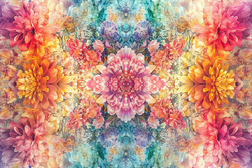 A kaleidoscope of colors as banners intertwine with blooming flowers, creating a mesmerizing...