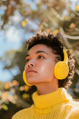 portrait of young african american girl with headphones outdoors
