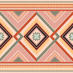 Ikat Handmade borders beautiful pastel art. Navajo chevron seamless pattern in tribal, folk embroidery, Mexican Aztec geometric art ornament print. Design for carpet, wrapping, fabric, cover, textile