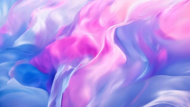 An abstract composition of smooth, flowing silk-like textures in soft pastel pink and blue hues, creating a tranquil, dreamlike atmosphere