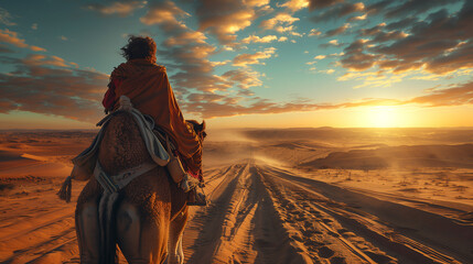 16:9 photo Marco Polo traveled Asia on camel and horse. He was trusted by Kublai Khan, King of China, and he traded with Baghdad.