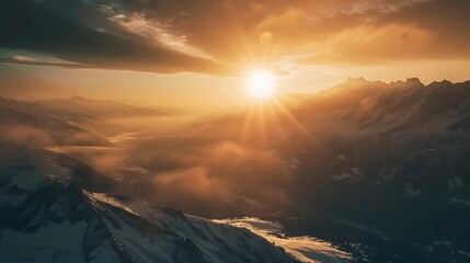 Sunset from the top of a mountain in the valais region looking towards mont blanc chamonix - obrazy, fototapety, plakaty