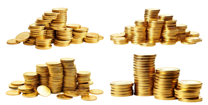 Set of gold coins stacks, cut out