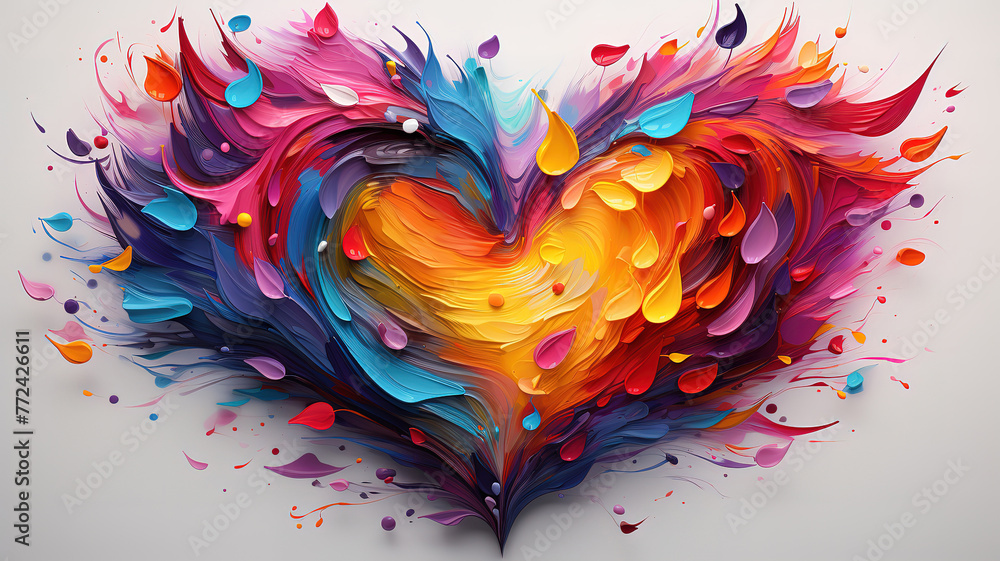 Wall mural valentines background with red 3d heart around a gold frame