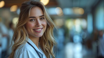 A portrait of happy female doctor in a hospital