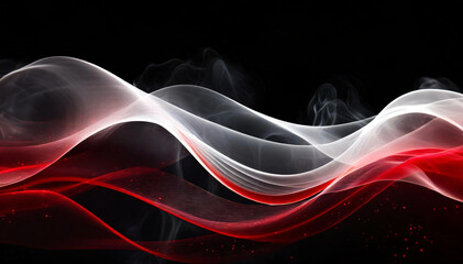 Czerwony i biały dym abstrakcyjny. Wzór fale. Czarne tło - obrazy, fototapety, plakaty
